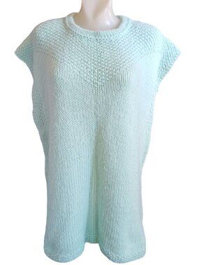 3XL Vintage Women's Granny Sweater 1OF1 Handmade Mint Green Knit Sleeveless Vest